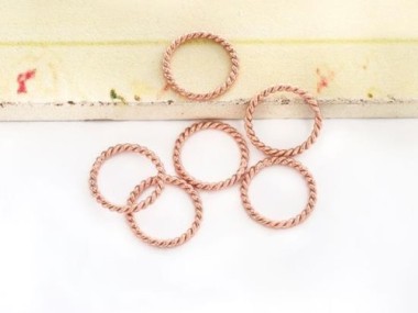 925 Sterling Silver Rose Gold Vermeil Style Twisted Circle Links, Connectors 10 mm.