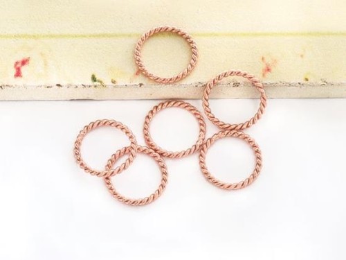 6 of 925 Sterling Silver Rose Gold Vermeil Style Twisted Circle Links, Connectors 10 mm.