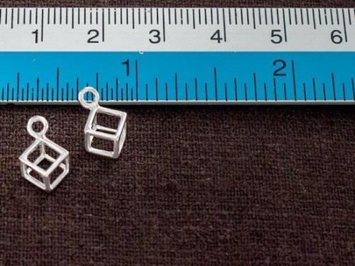 4 of 925 Sterling Silver Cube Charms 5.5 mm.