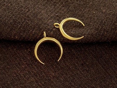 2 of 925 Sterling Silver Gold Vermeil Style Crescent Moon Pendants 12x11 mm. Polish Finish