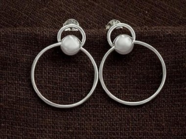 925 Sterling Silver Ball Circle Hoop Stud Earrings 19 mm.