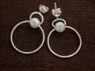 925 Sterling Silver Ball Circle Hoop Stud Earrings 19 mm.