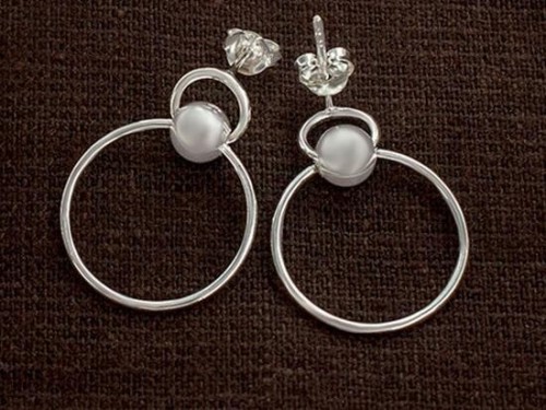 1 pair of 925 Sterling Silver Ball Circle Hoop Stud Earrings 19 mm.