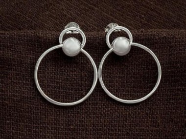 925 Sterling Silver Ball Circle Hoop Stud Earrings 19 mm.