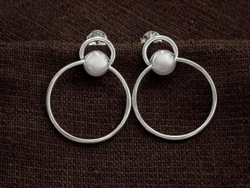 1 pair of 925 Sterling Silver Ball Circle Hoop Stud Earrings 19 mm.