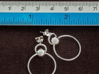 925 Sterling Silver Ball Circle Hoop Stud Earrings 19 mm.