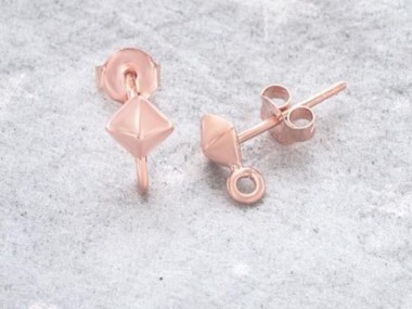 925 Sterling Silver Rose Gold Vermeil Style Pyramid Stud Earrings Post Findings 5mm.