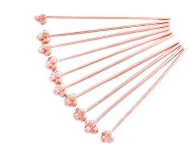 Sterling Silver Rose Gold Vermeil Style Head Pins 30x0.7 mm.