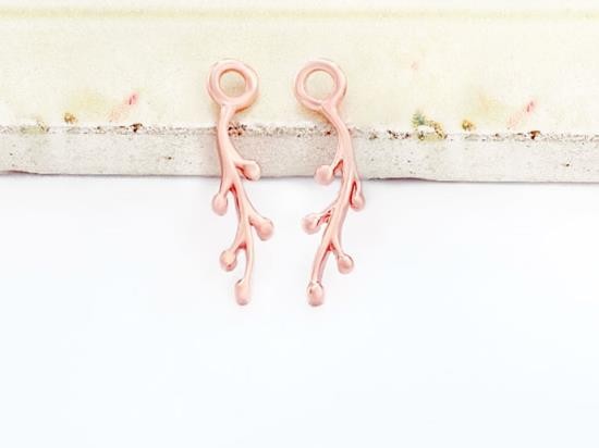 2 of 925 Sterling Silver Rose Gold Vermeil Style Leaf Branch Charms 4x12mm.