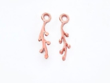 925 Sterling Silver Rose Gold Vermeil Style Leaf Branch Charms 4x12mm.