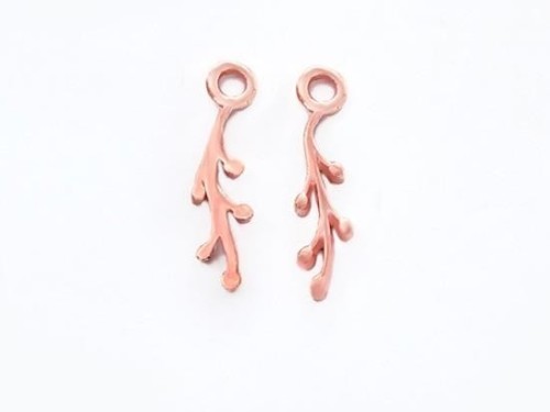 2 of 925 Sterling Silver Rose Gold Vermeil Style Leaf Branch Charms 4x12mm.