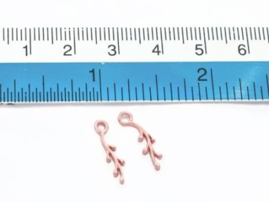 925 Sterling Silver Rose Gold Vermeil Style Leaf Branch Charms 4x12mm.