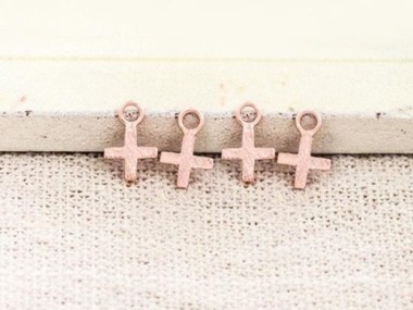 4 of 925 Sterling Silver Rose Gold Vermeil Style Cross Charms 5 mm., Brushed Finish.