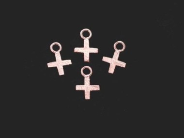 925 Sterling Silver Rose Gold Vermeil Style Cross Charms 5 mm.,