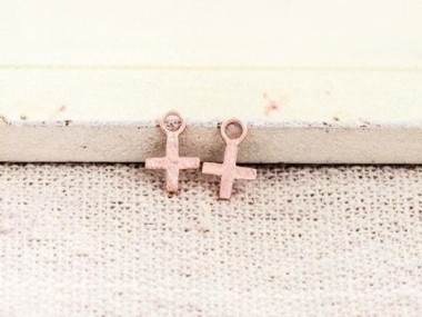 925 Sterling Silver Rose Gold Vermeil Style Cross Charms 5 mm.,