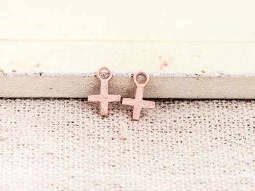 4 of 925 Sterling Silver Rose Gold Vermeil Style Cross Charms 5 mm., Brushed Finish.