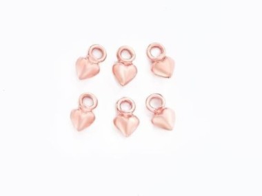 6 of 925 Sterling Silver Rose Gold Vermeil Style Heart Charms 4 mm.