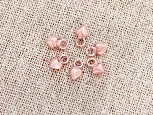 6 of 925 Sterling Silver Rose Gold Vermeil Style Heart Charms 4 mm.