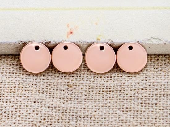 4 of 925 Sterling Silver Rose Gold Vermeil Style Round Disc Tag Charms 7 mm. , Polish Finished