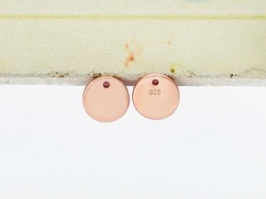 925 Sterling Silver Rose Gold Vermeil Style Round Disc Tag Charms 7 mm.