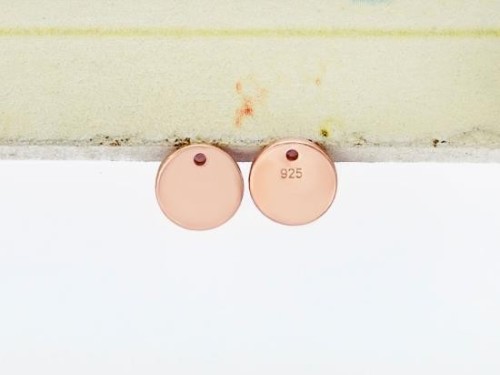 4 of 925 Sterling Silver Rose Gold Vermeil Style Round Disc Tag Charms 7 mm. , Polish Finished