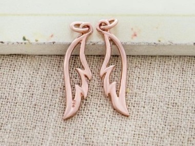 925 Sterling Silver Rose Gold Vermeil Style Angel Wing Charms 7x23 mm.