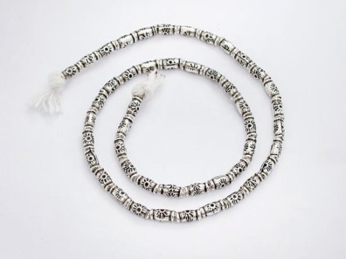 40 of Karen Hill Tribe Silver Sun Printed Bamboo Beads 2x5mm., 9 "