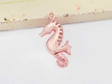 1 of 925 Sterling Silver Rose Gold Vermeil Style Seahorse Pendant 9x19mm.