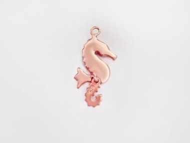 925 Sterling Silver Rose Gold Vermeil Style Seahorse Pendant 9x19mm.