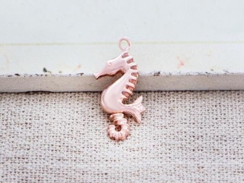 1 of 925 Sterling Silver Rose Gold Vermeil Style Seahorse Pendant 9x19mm.