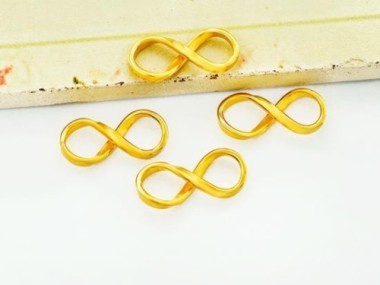 925 Sterling Silver Gold Vermeil Style Infinity Links, Connectors 8x18 mm.