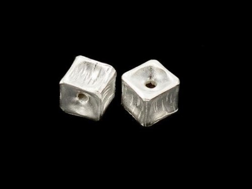 2 of Karen Hill Tribe Silver Cube Beads 8x9 mm.