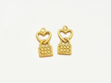 925 Sterling Silver 24k Gold Vermeil Style Heart Lock Charms 6.5x11.8mm.