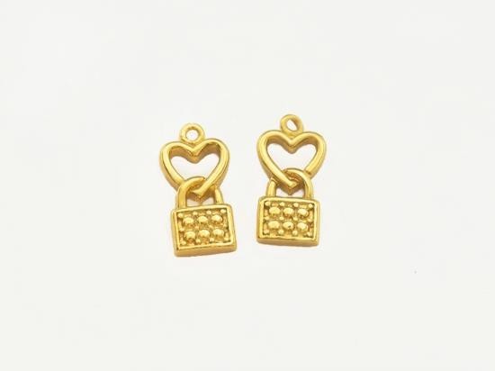 2 of 925 Sterling Silver 24k Gold Vermeil Style Heart Lock Charms 6.5x11.8mm.