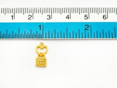 925 Sterling Silver 24k Gold Vermeil Style Heart Lock Charms 6.5x11.8mm.