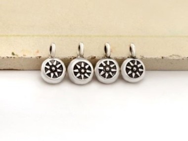 4 of Karen Hill Tribe Silver Sun Imprinted Circle Charms 7.5 mm.