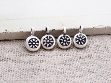 Karen Hill Tribe Silver Sun Imprinted Circle Charms 7.5 mm.