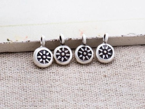 4 of Karen Hill Tribe Silver Sun Imprinted Circle Charms 7.5 mm.