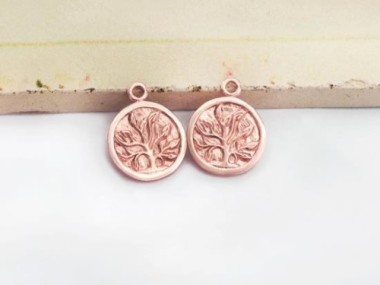 925 Sterling Silver Rose Gold Vermeil Style Tree of Life Charms 11mm.