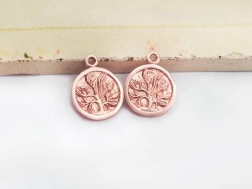 2 of 925 Sterling Silver Rose Gold Vermeil Style Tree of Life Charms 11mm.