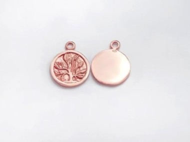 925 Sterling Silver Rose Gold Vermeil Style Tree of Life Charms 11mm.