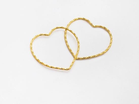 2 of 925 Sterling Silver 24k Gold Vermeil Style Diamond Cut Heart Links, Connectors 25x1 mm.