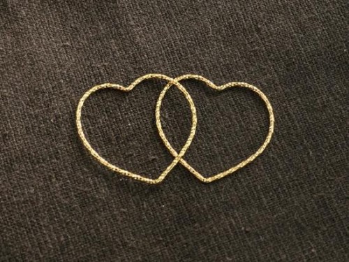 2 of 925 Sterling Silver 24k Gold Vermeil Style Diamond Cut Heart Links, Connectors 25x1 mm.