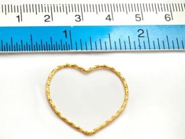 925 Sterling Silver 24k Gold Vermeil Style Diamond Cut Heart Links, Connectors 25x1 mm.