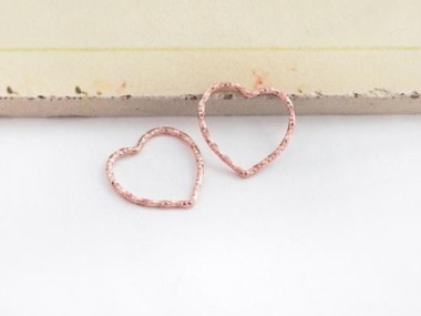 2 of 925 Sterling Silver Rose Gold Vermeil Style Diamond Cut Heart Links, Connectors 15x1 mm.