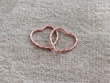 925 Sterling Silver Rose Gold Vermeil Style Diamond Cut Heart Links, Connectors 15x1 mm.