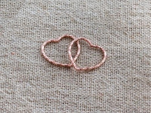 2 of 925 Sterling Silver Rose Gold Vermeil Style Diamond Cut Heart Links, Connectors 15x1 mm.