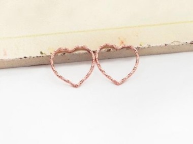 925 Sterling Silver Rose Gold Vermeil Style Diamond Cut Heart Links, Connectors 15x1 mm.