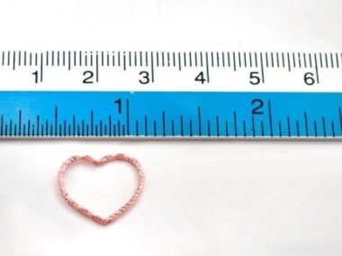 925 Sterling Silver Rose Gold Vermeil Style Diamond Cut Heart Links, Connectors 15x1 mm.