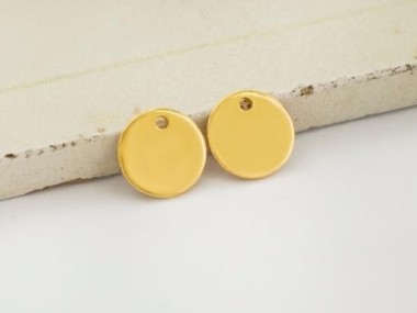 925 Sterling Silver Gold Vermeil Style Round Disc Tag Charms 8 mm.